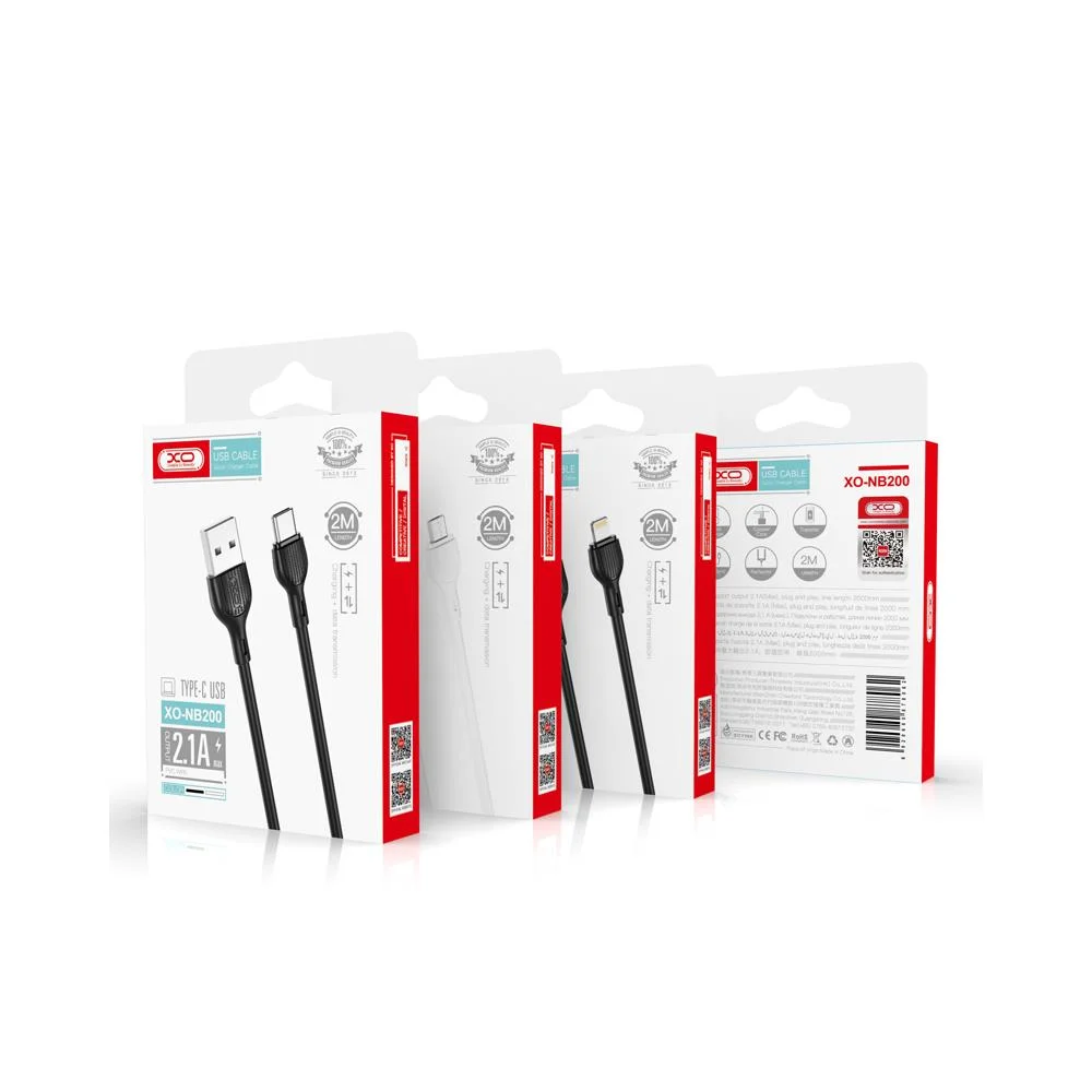 Кабел USB / USB-C, NB200, 2.1A, 2 метра, черен - XO - Image 3